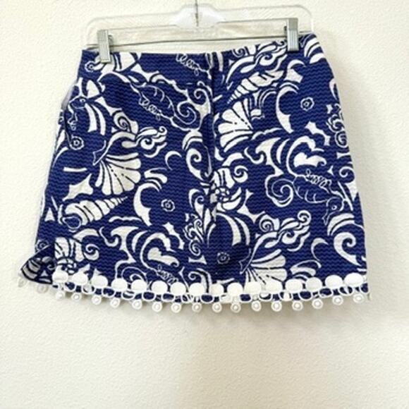 LILLY PULITZER Pom Pom Hem Skort Blue White Floral Cotton Size 6 - Picture 3 of 7